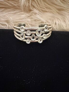 Lucky Brand Silver-Tone Multi-Band Cuff with Clear Stones